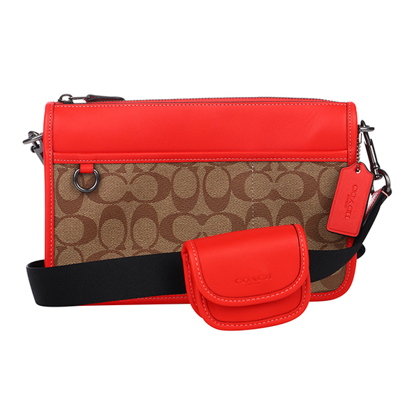 Coach Signature Color Block Shoulder Bag Brown Red - Picture 1 of 9